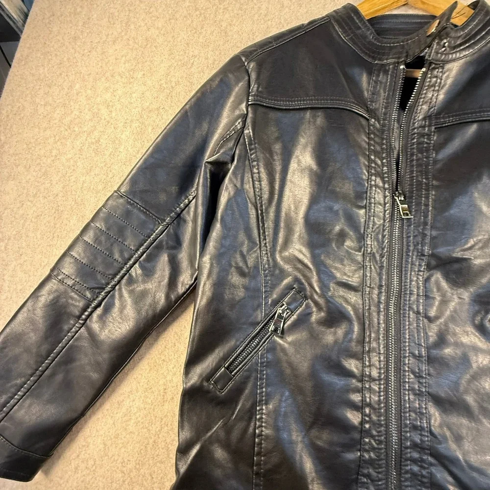 LJYH Boys Black Faux Leather Moto Jacket Cafe Racer Size 11-12 Years 150cm